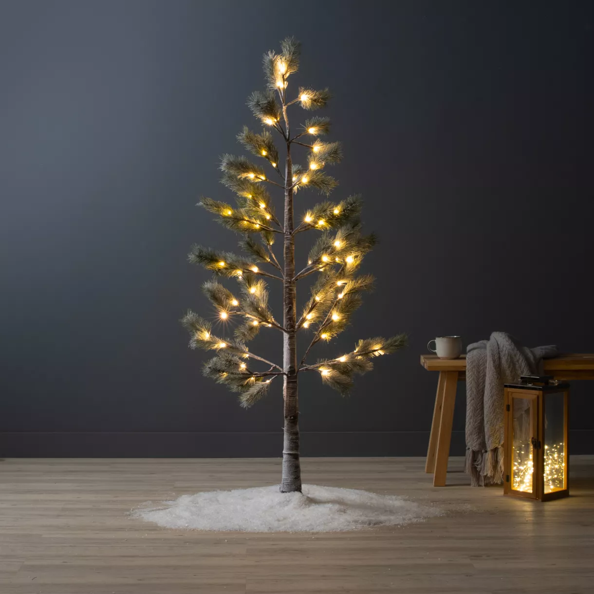 eminza Arbre lumineux 72 LED (H150 cm) Sapin Alpin Vert enneigé et blanc chaud