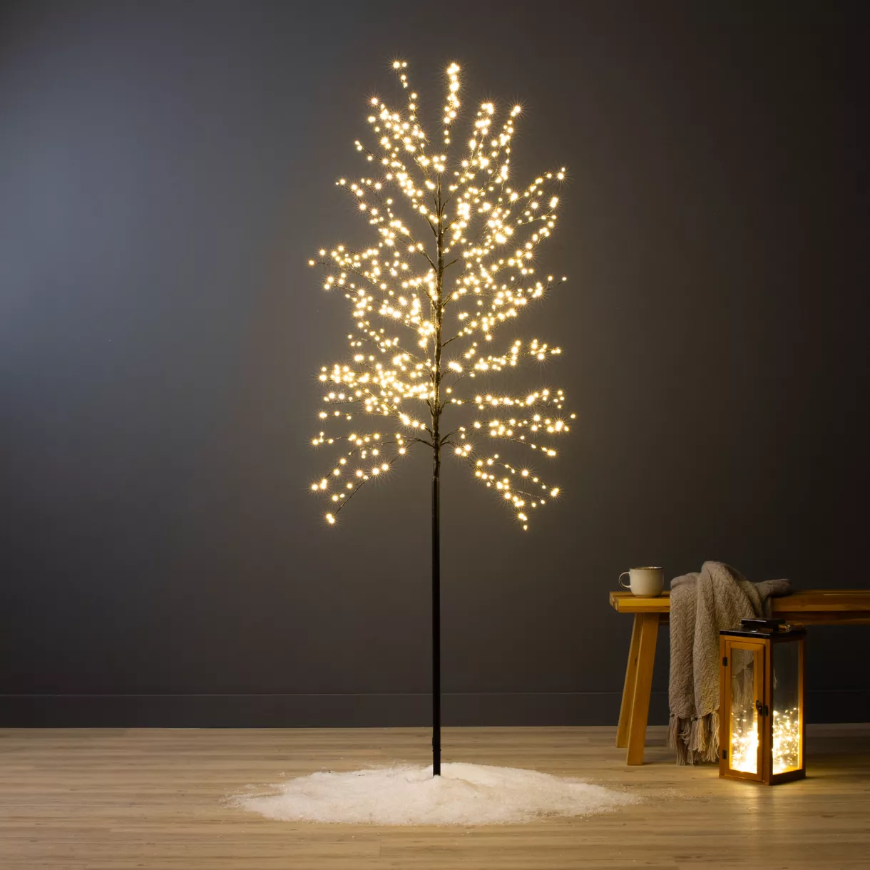eminza Arbre lumineux 720 LED (H180 cm) Holly Platane Noir et blanc chaud