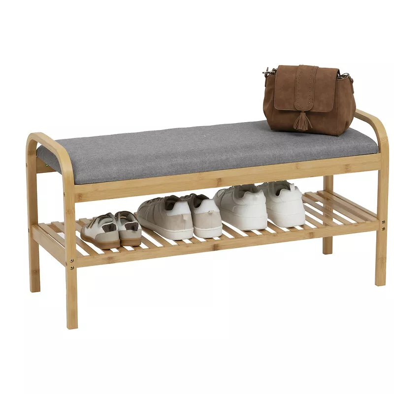 eminza Banc range-chaussures en bambou (90 x 34 x H45 cm) Cosy gris