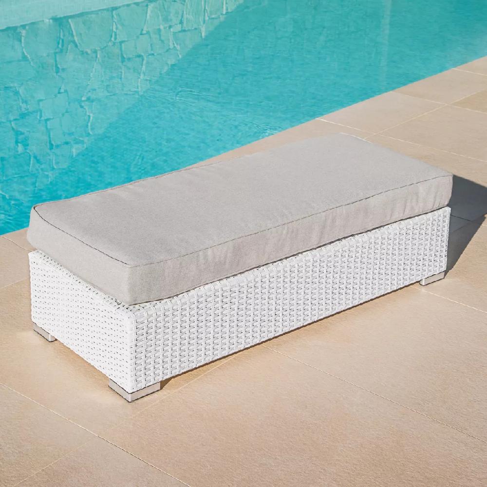 eminza Banquette en résine tressée 2 places Palma Blanc et taupe