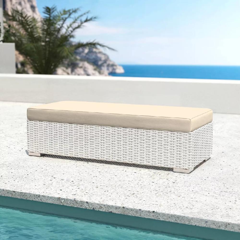 eminza Banquette en résine tressée 2 places Palma Blanc et beige