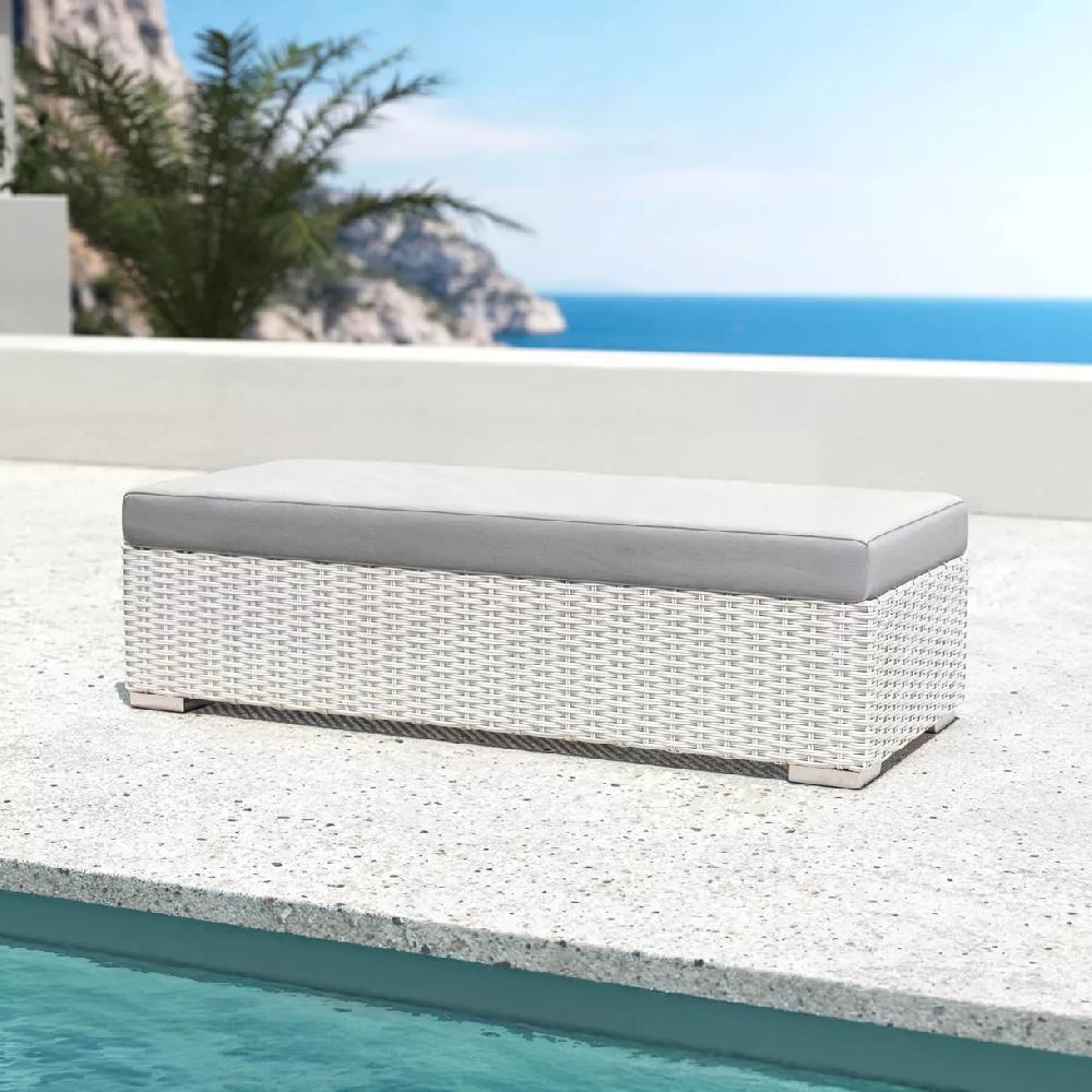 eminza Banquette en résine tressée 2 places Palma Blanc et gris