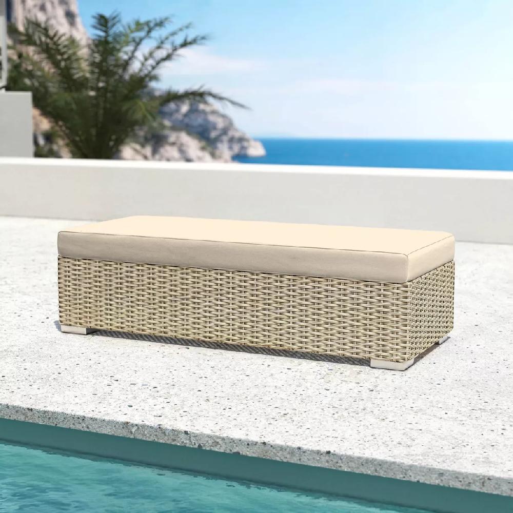 eminza Banquette en résine tressée 2 places Palma Gris et beige