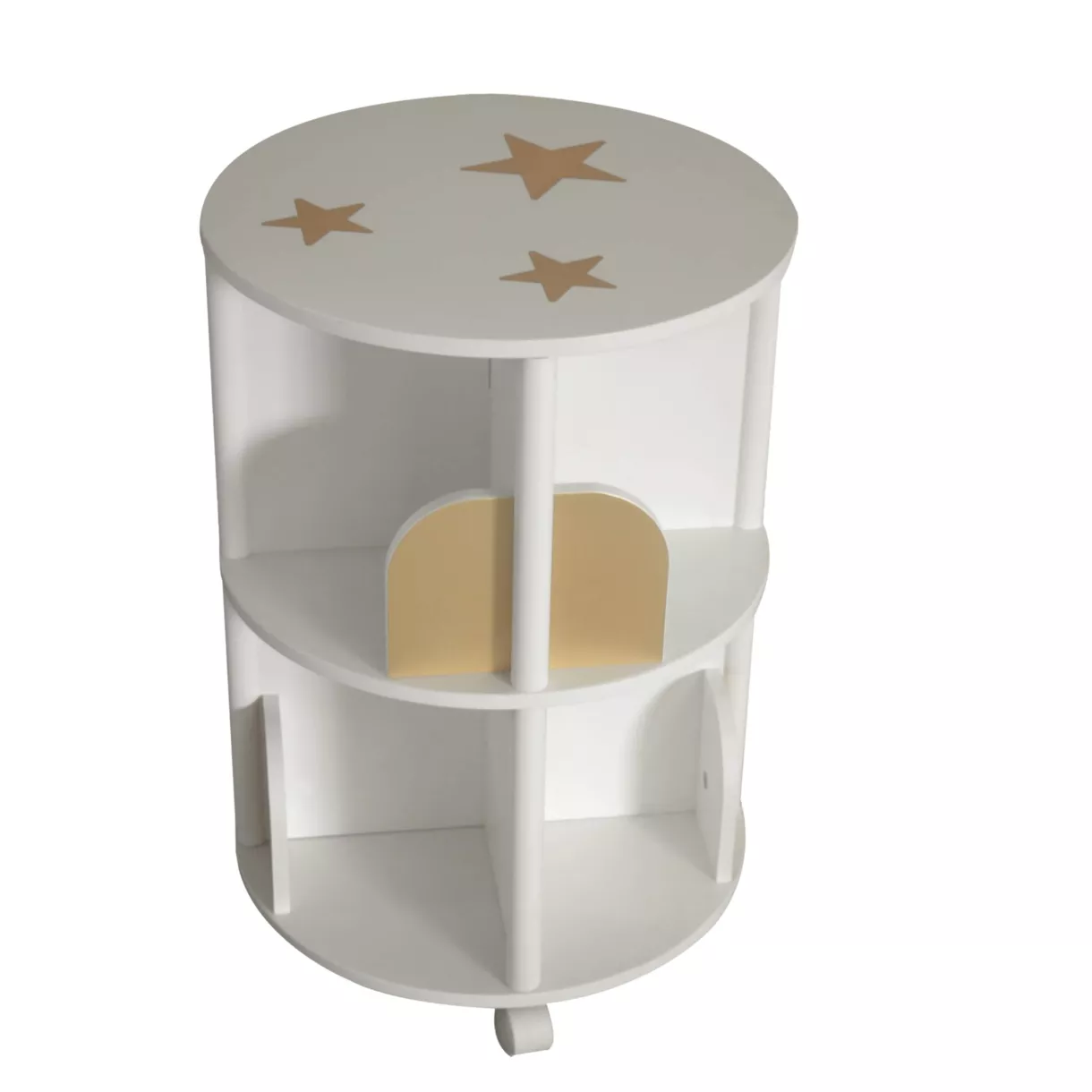 eminza Bibliothèque à roulettes enfant bois (H59 cm) Stars Blanche