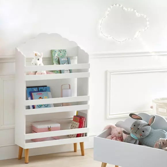 Eminza Bibliothèque Enfant Bois (H100 Cm) Nuage Blanche