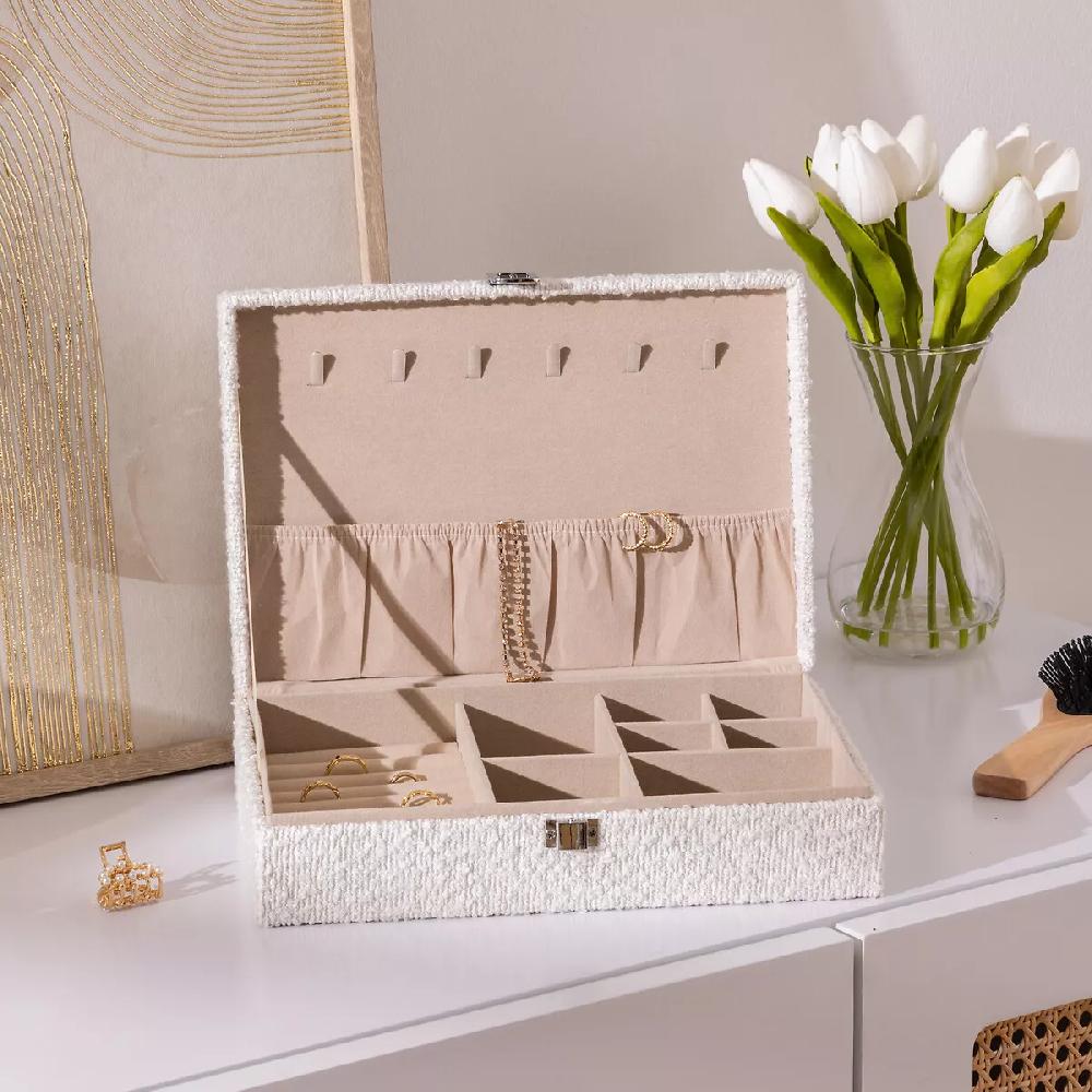 eminza Boite à bijoux bouclette (28 x 19 cm) Loe Blanche