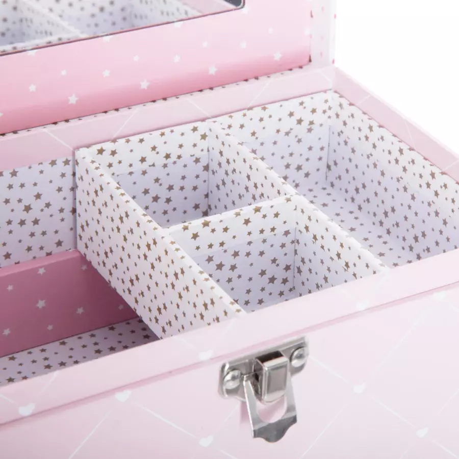 Eminza Boîte à Bijoux Enfant Miroir Demoiselle Rose
