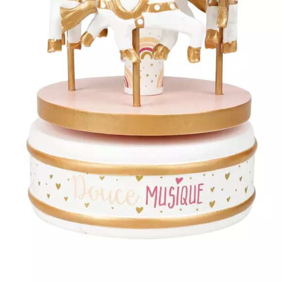 Eminza Boîte à Musique Enfant Bois (H20 Cm) Caroussel Rose