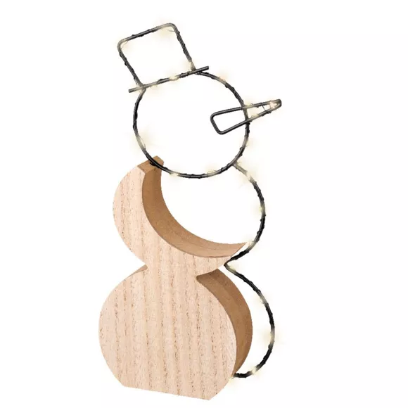 Eminza Bonhomme De Neige Lumineux à Piles 23 LED (H30 Cm) Alpina Blanc Chaud