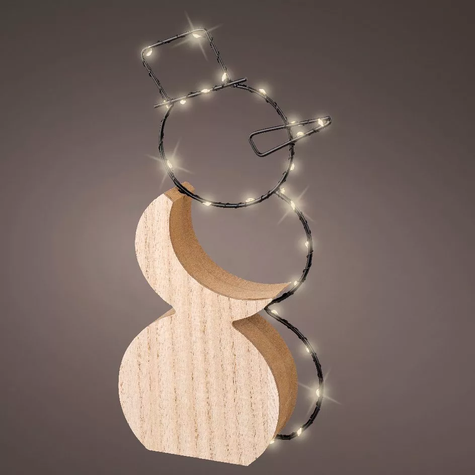 eminza Bonhomme de neige lumineux à piles 23 LED (H30 cm) Alpina Blanc chaud