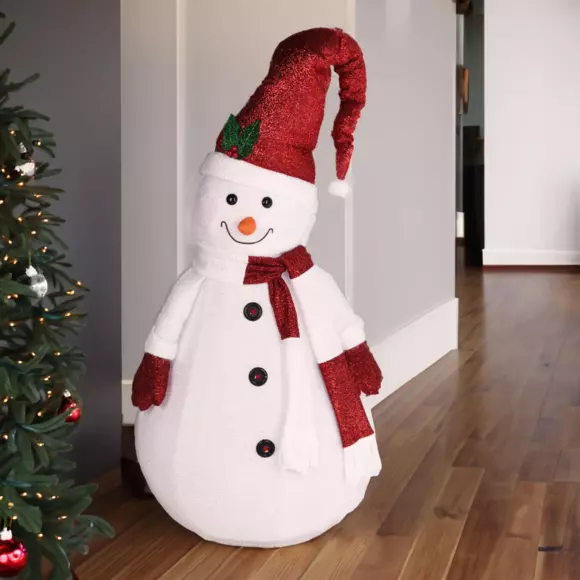 Eminza Bonhomme De Neige Lumineux à Piles (H140 Cm) Pliable Rouge Pailleté