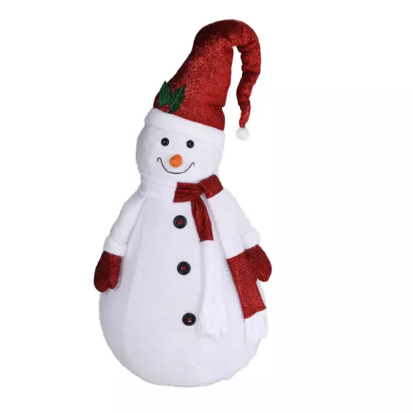 Eminza Bonhomme De Neige Lumineux à Piles (H140 Cm) Pliable Rouge Pailleté