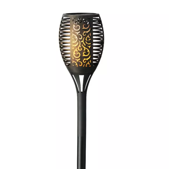 Eminza Borne De Jardin Solaire (H62 Cm) Effet Flamme Arabesque Noir