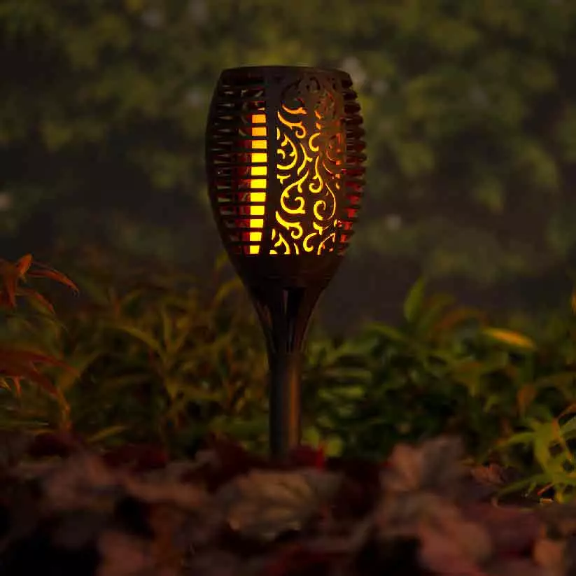 eminza Borne de jardin solaire (H62 cm) effet Flamme Arabesque Noir