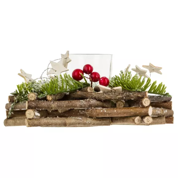 Eminza Bougeoir Photophore (D20 Cm) Etoile Bois Et Forêt