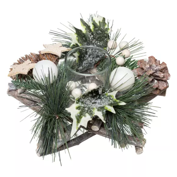 Eminza Bougeoir Photophore (D20 Cm) Etoile Bois Et Forêt Enneigée