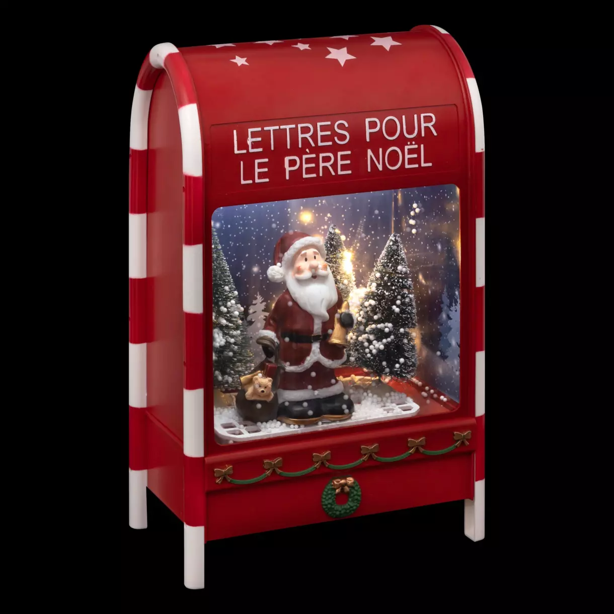 eminza Boule à neige lumineuse 12 LED (H40 cm) Boîte aux lettres du Père Noël