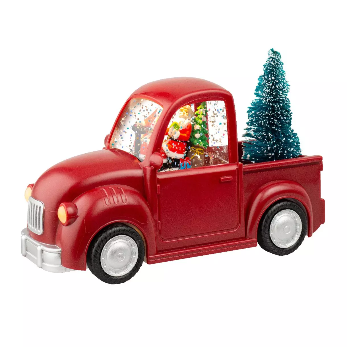 eminza Boule à neige lumineuse 4 LED (H14 cm) Voiture du Père Noël Blanc chaud
