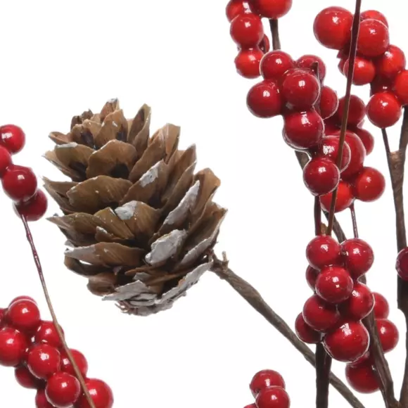 Eminza Branche De Baies (30 Cm) Pommes De Pin Nature Et Rouge