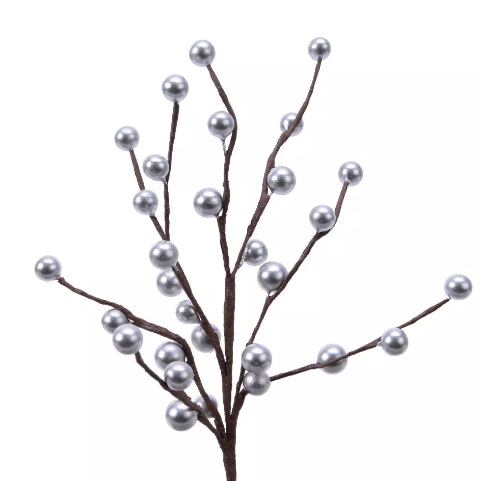 eminza Branche de baies laquées (26 cm) Glace d'argent