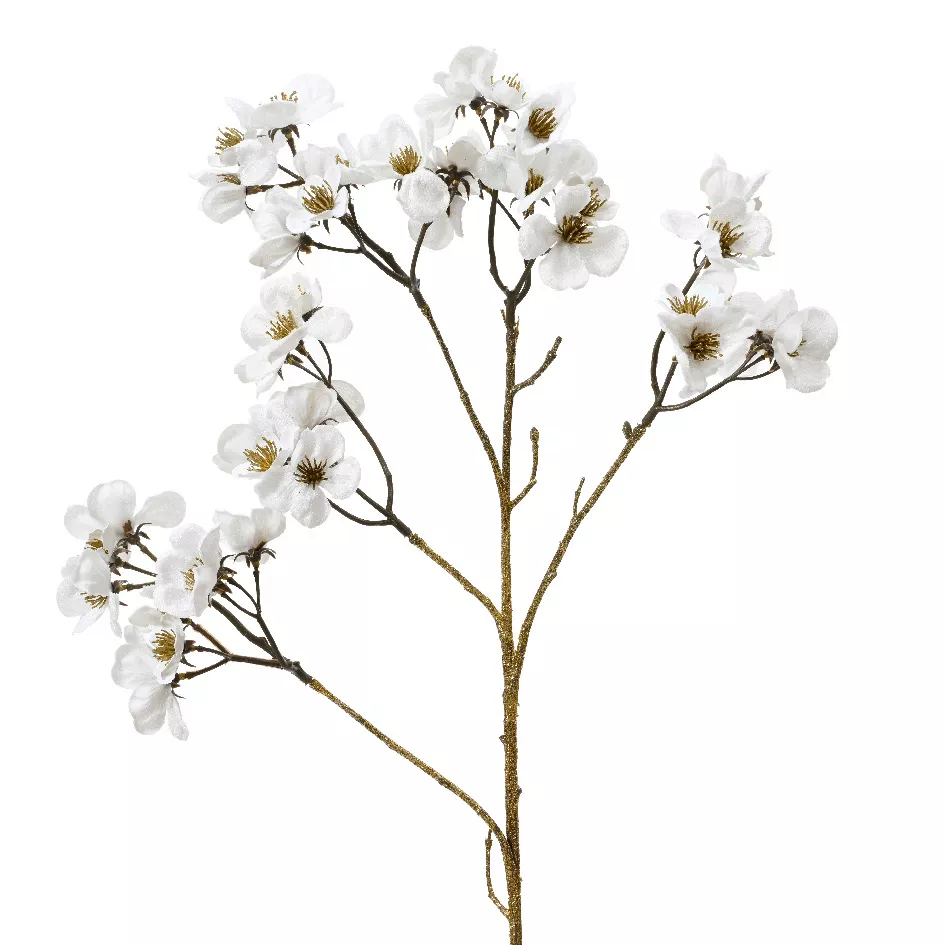 eminza Branche de fleurs (H78 cm) Cornouiller en velours Blanche