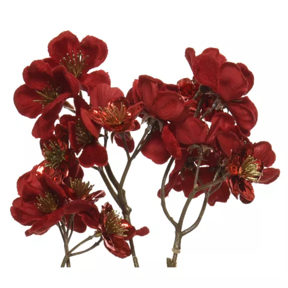 Eminza Branche De Fleurs (H78 Cm) Cornouiller En Velours Rouge