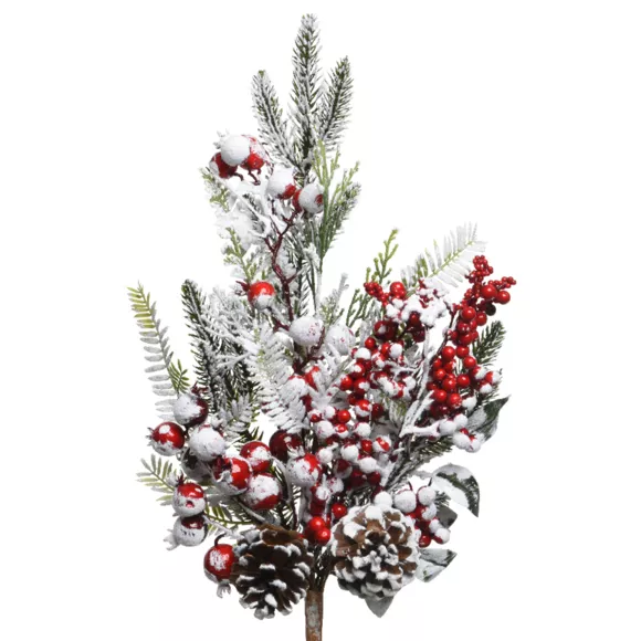 Eminza Branche De Sapin (30 Cm) Hivernia Baies Rouges Et Enneigées