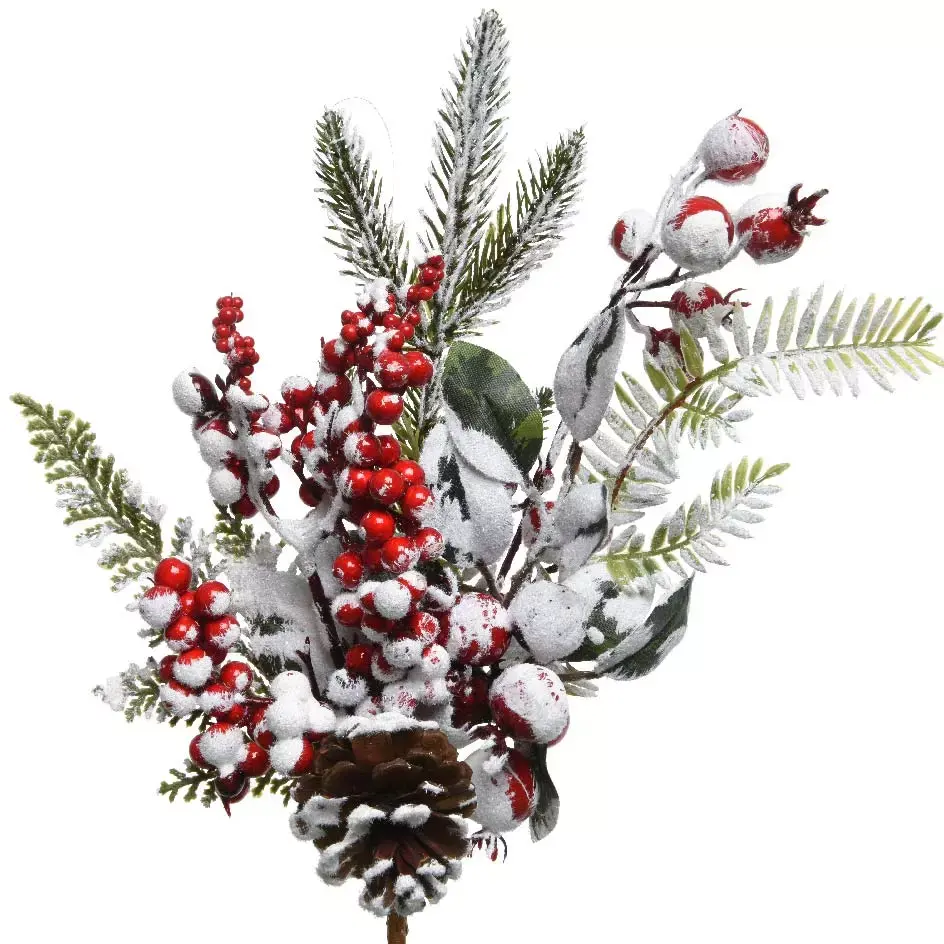 eminza Branche de sapin (30 cm) Hivernia baies rouges et enneigées