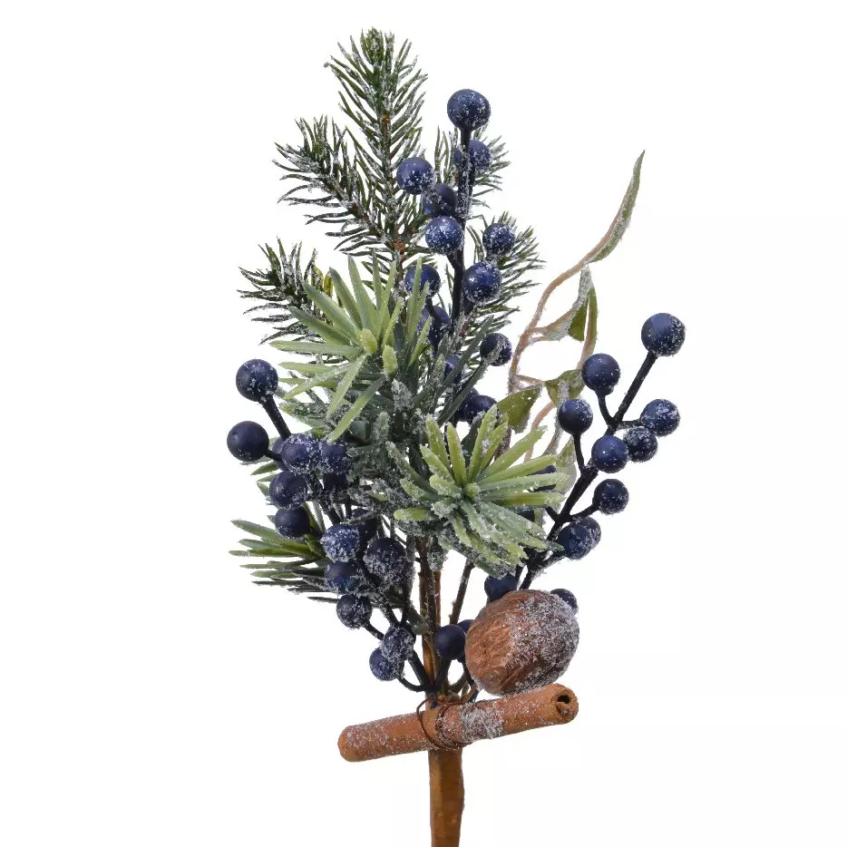 eminza Branche de sapin (31 cm) Baies bleues enneigées
