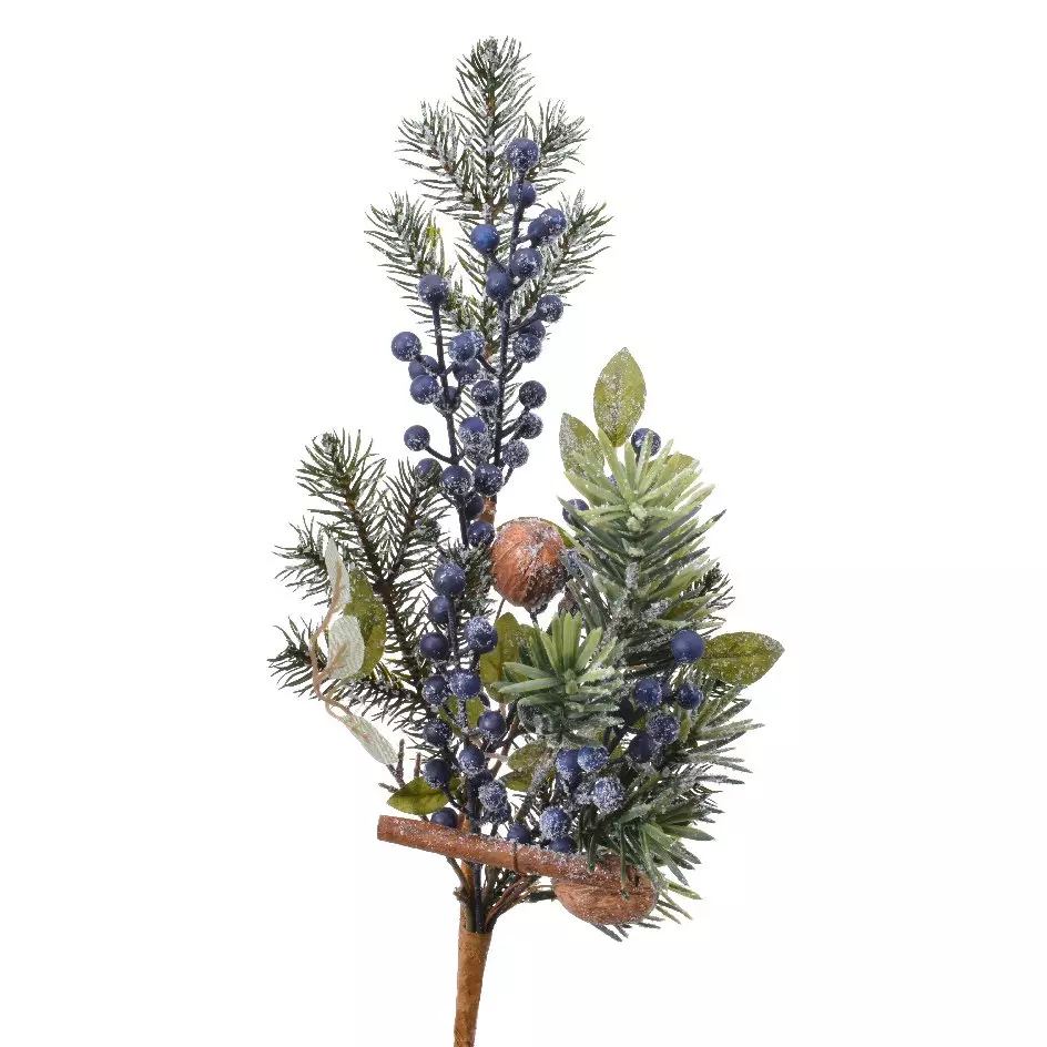 eminza Branche de sapin (50 cm) Baies bleues enneigées