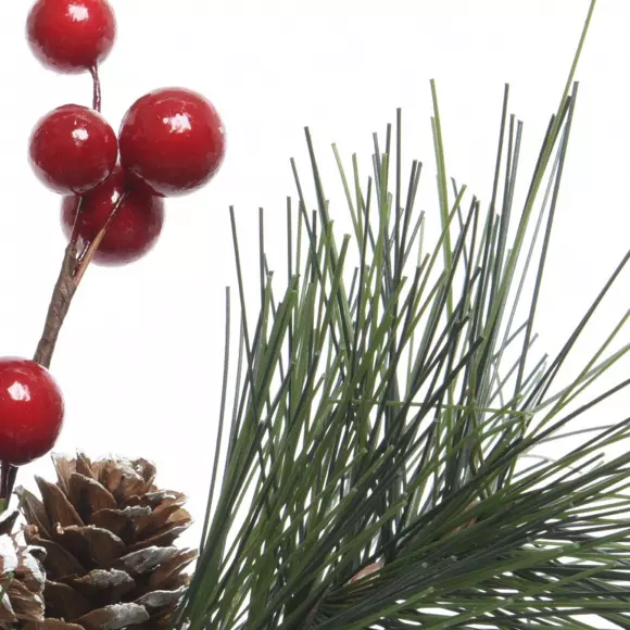 Eminza Branche De Sapin Et Baie (30 Cm) Sous-bois Rouge