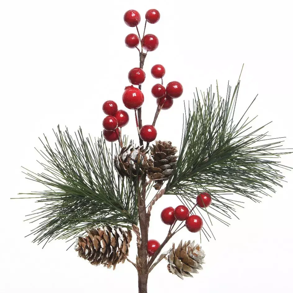 eminza Branche de sapin et baie (30 cm) Sous-bois Rouge