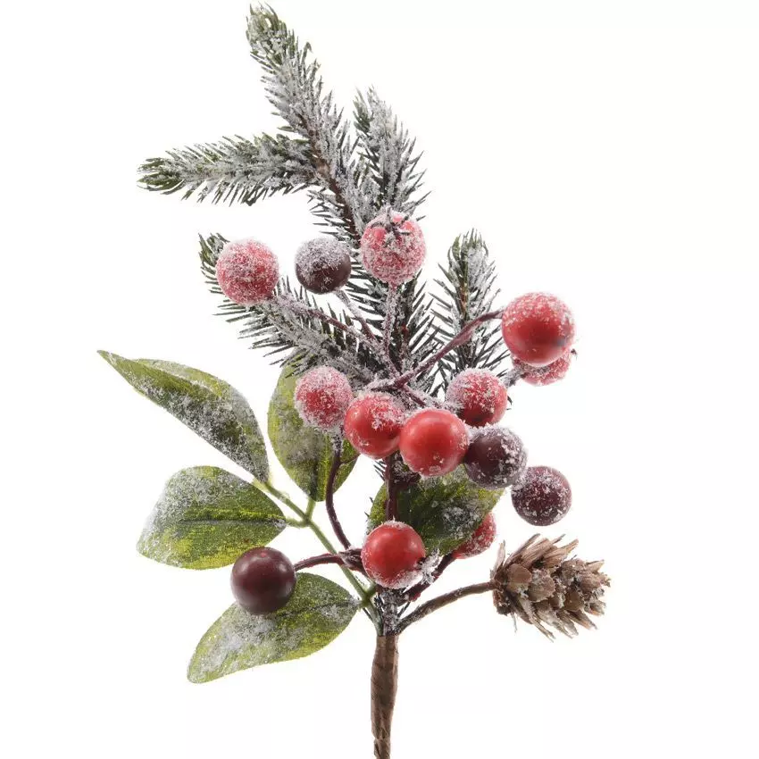 eminza Branche de sapin et baies (20 cm) Epinea Vert enneigé