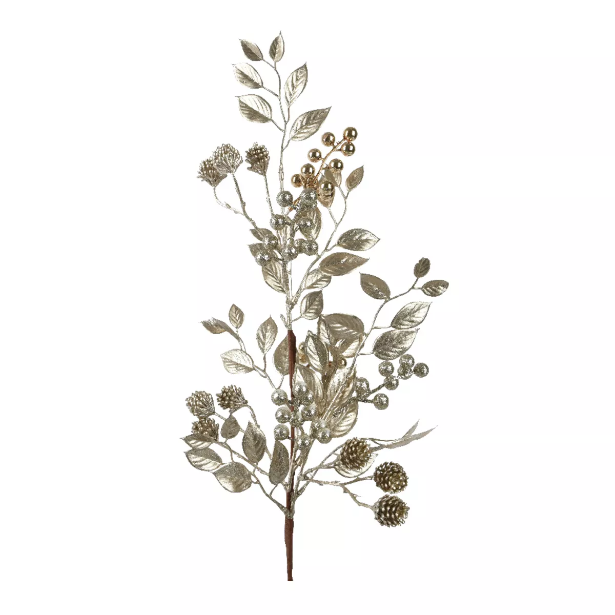 eminza Branche décorative (H68 cm) Feuilles et baies métallisées Perle