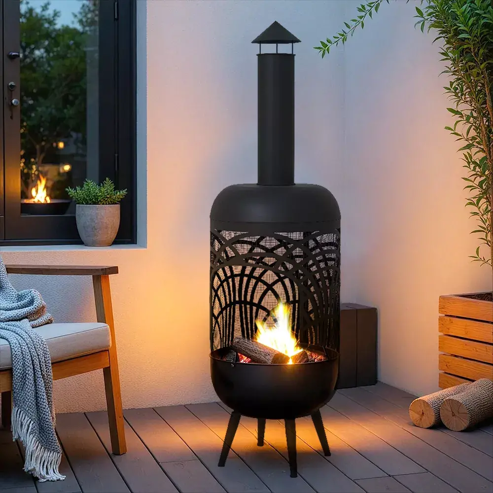 eminza Braséro cheminée d'extérieur (D40 x H139 cm) Caldera Noir