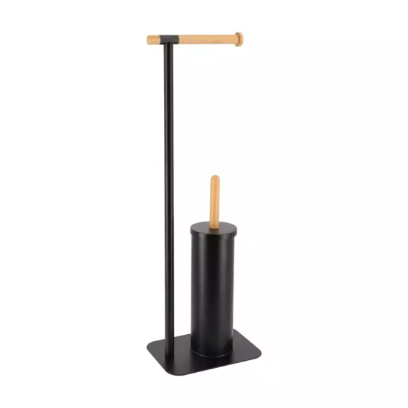 Eminza Brosse Et Dérouleur Papier Toilette Bambou Noir