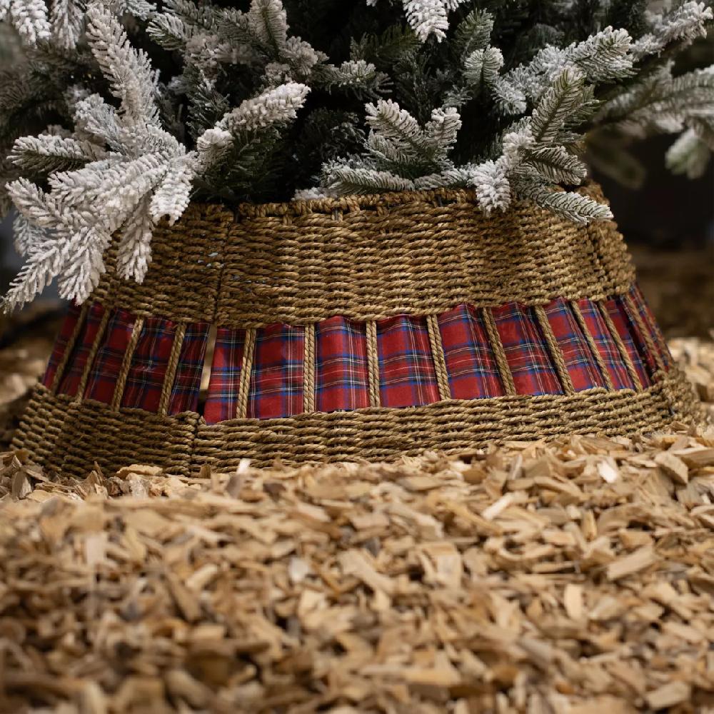 eminza Cache pied de sapin en osier (D57 cm) Tartan écossais