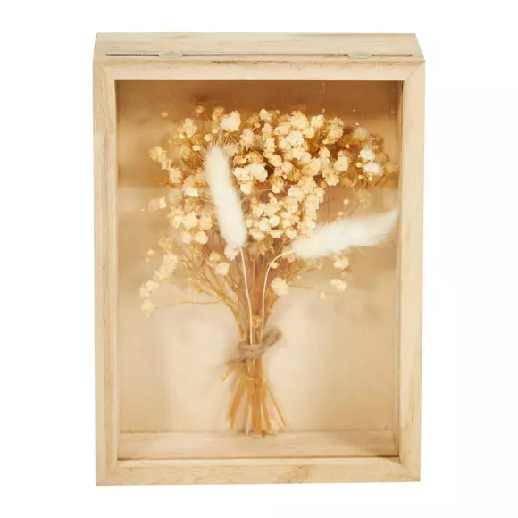 Eminza Cadre Bois En Bois (H19 Cm) Fleurs Séchées Beige