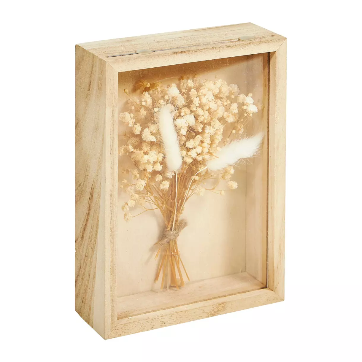 eminza Cadre bois en bois (H19 cm) Fleurs séchées Beige