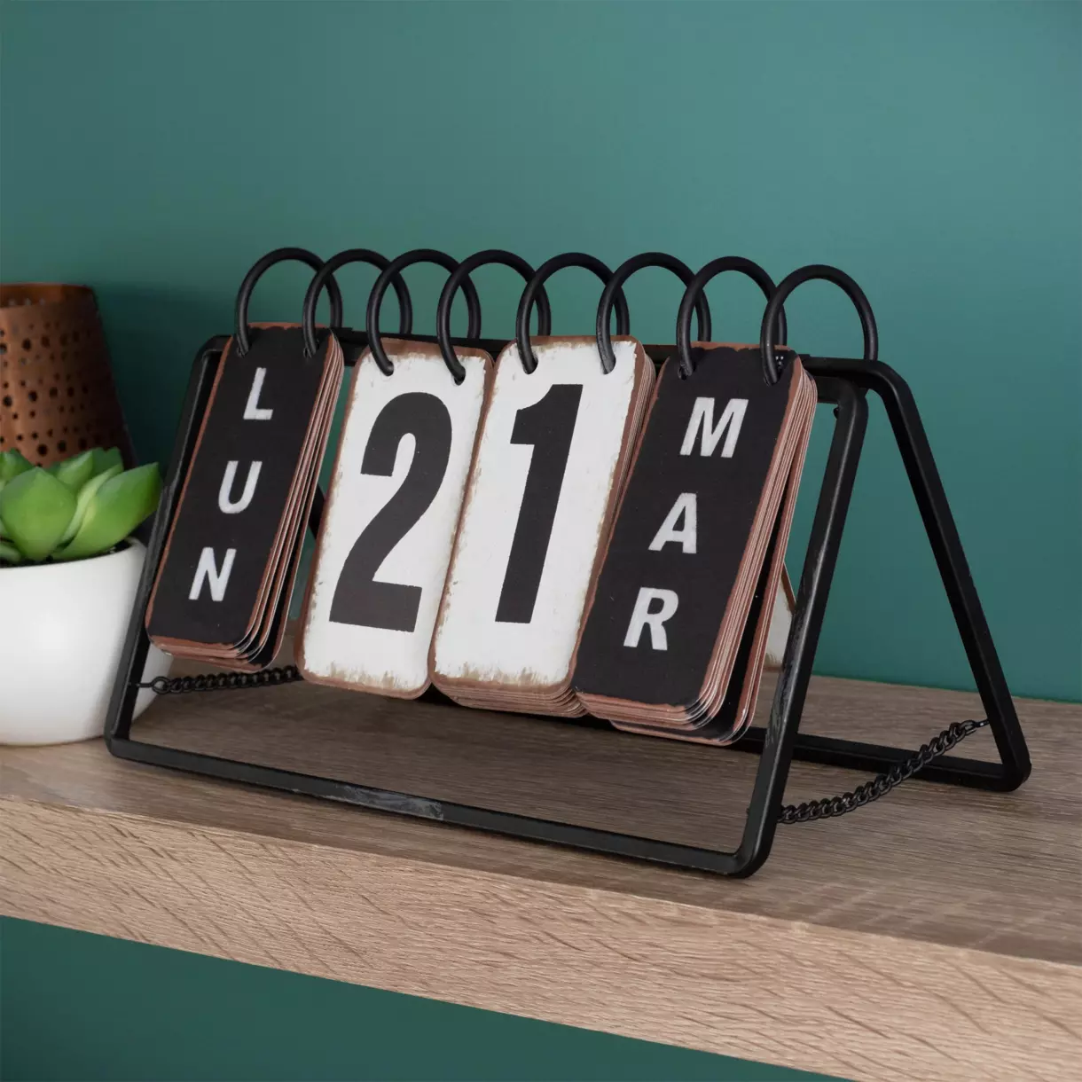 eminza Calendrier à poser en métal (H14 cm ) Vintage Noir