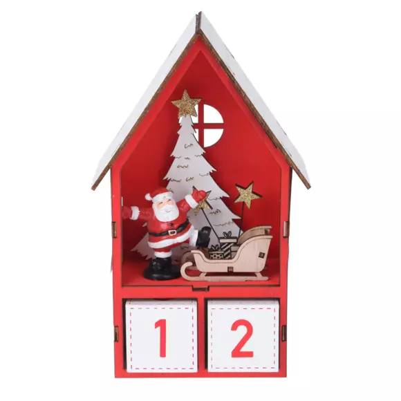 Eminza Calendrier De L'Avent Lumineux Maison Du Père Noël Rouge