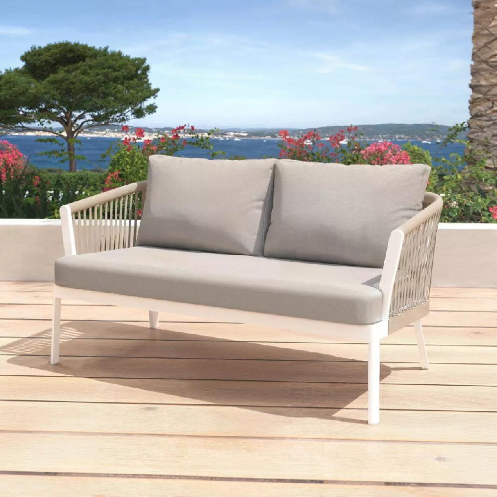 eminza Canapé de jardin en aluminium 2 places Amalfi Blanc et taupe
