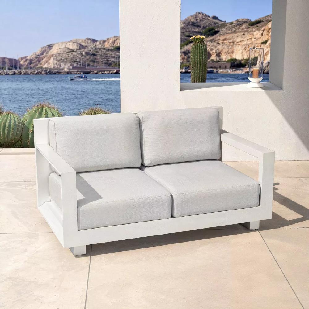 eminza Canapé de jardin en aluminium 2 places Elba Blanc et gris clair