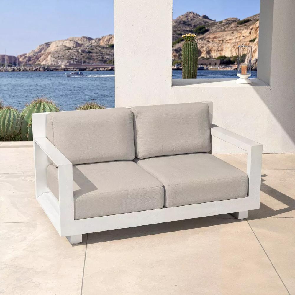 eminza Canapé de jardin en aluminium 2 places Elba Blanc et taupe