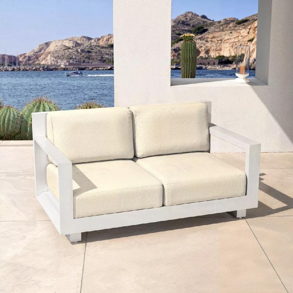 eminza Canapé de jardin en aluminium 2 places Elba Blanc et beige