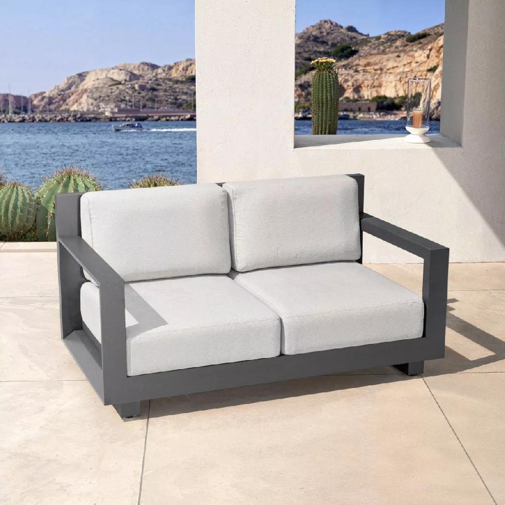 eminza Canapé de jardin en aluminium 2 places Elba Gris anthracite et gris clair