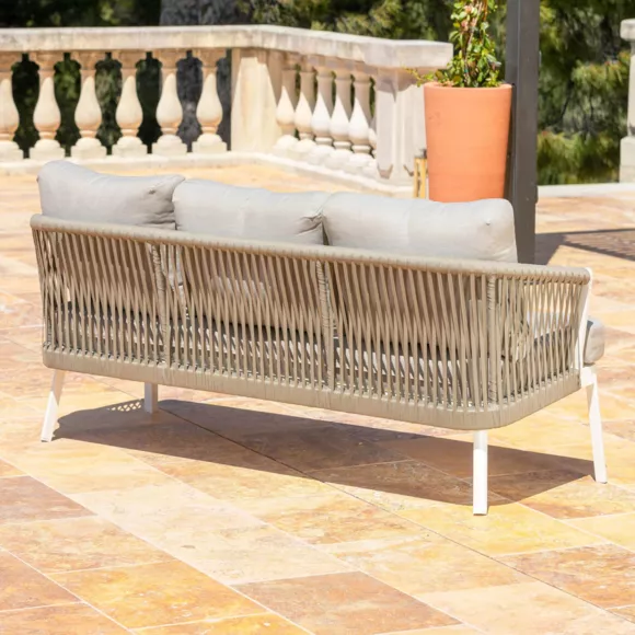Eminza Canapé De Jardin En Aluminium 3 Places Amalfi Blanc Et Taupe
