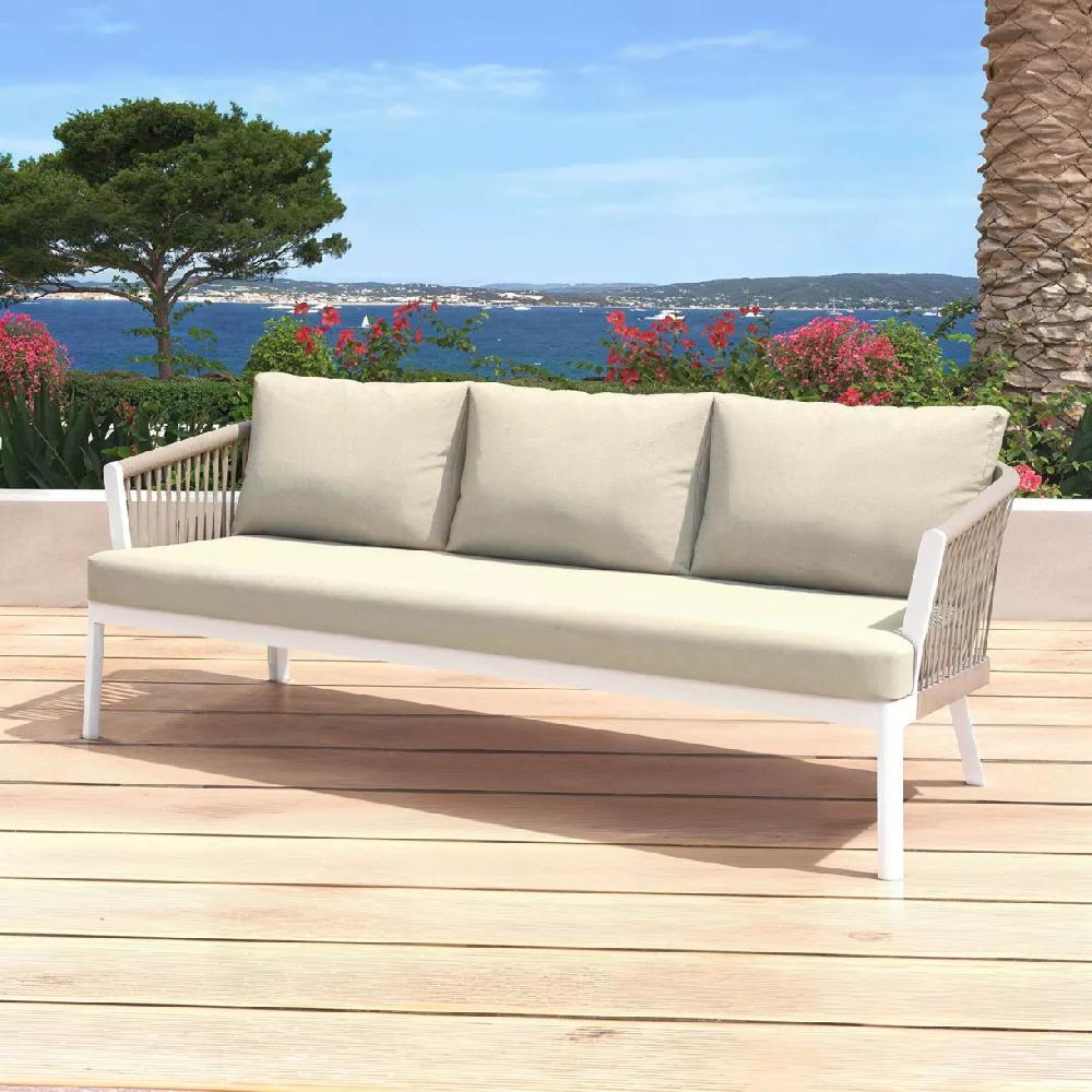 eminza Canapé de jardin en aluminium 3 places Amalfi Blanc et beige