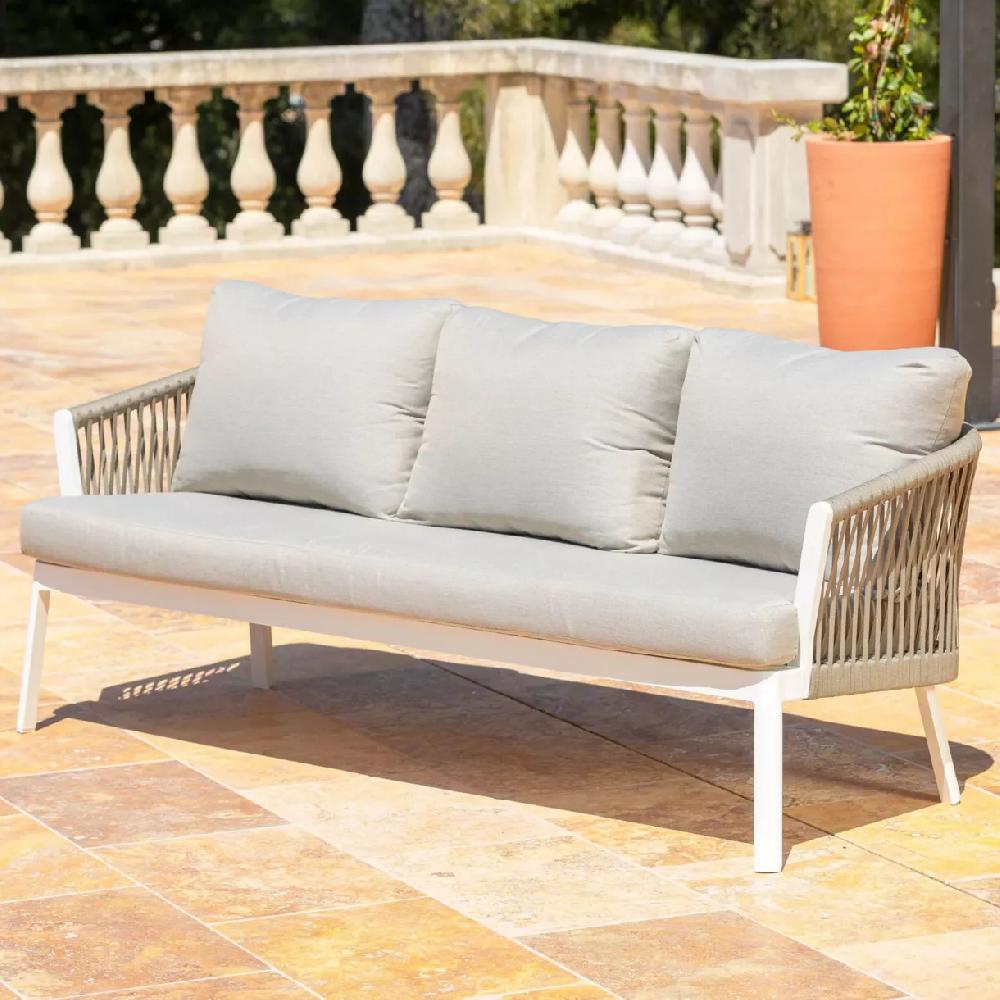 eminza Canapé de jardin en aluminium 3 places Amalfi Blanc et taupe