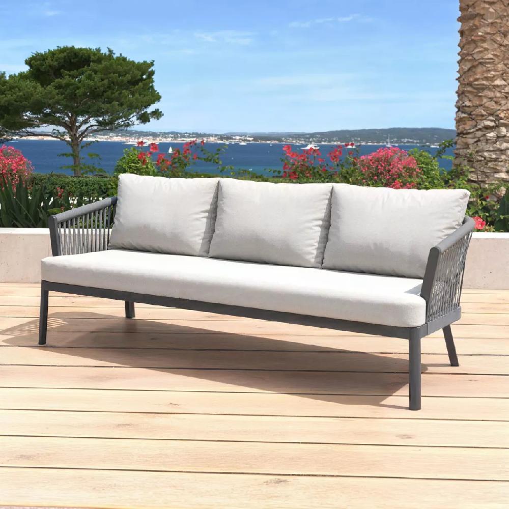 eminza Canapé de jardin en aluminium 3 places Amalfi Gris anthracite et gris clair